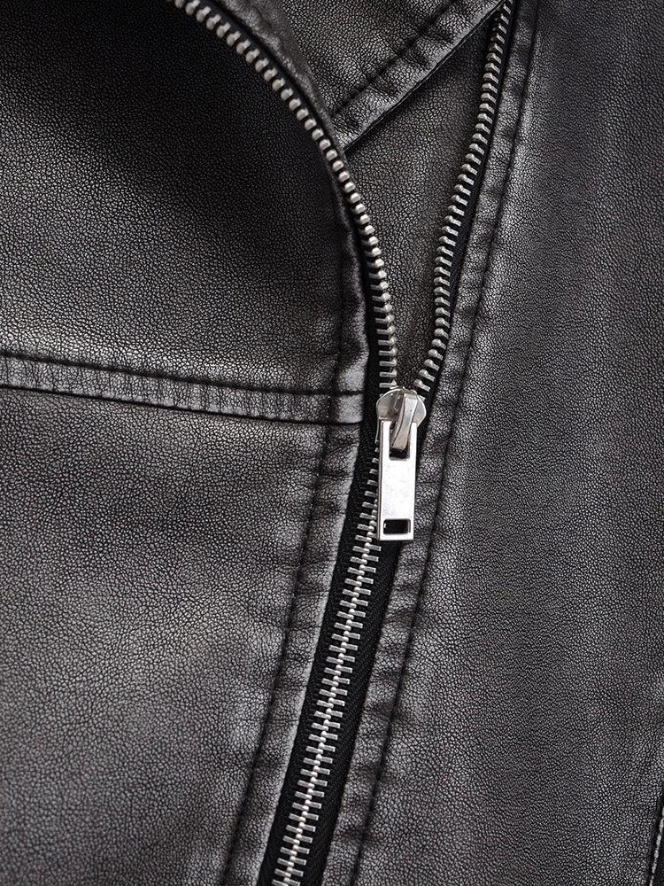 Oversize Vintage-Leder Jacke mit Gürtel