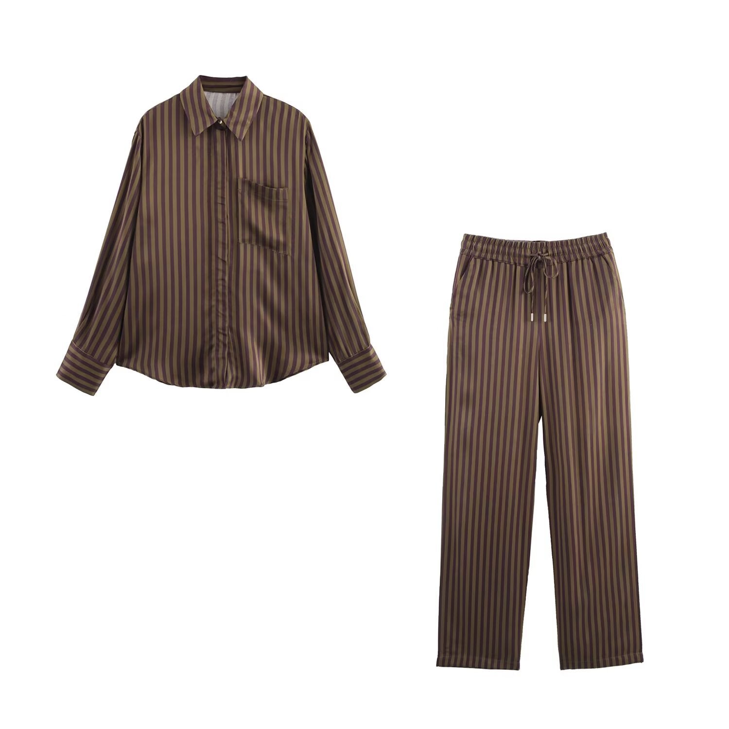 Zweiteiliges Set mit gestreiftem Hemd & gerader Hose – Stilvoll & Bequem