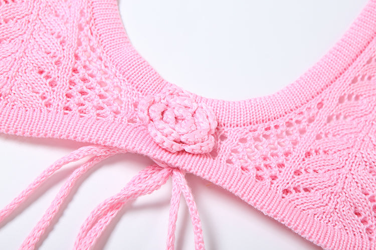 Beach Look Strick Set mit auffälliger Stickerei