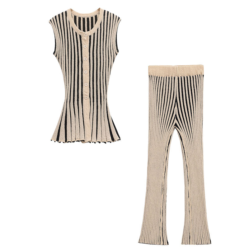 2 Pieces-Set gestreift aus Feinstrick
