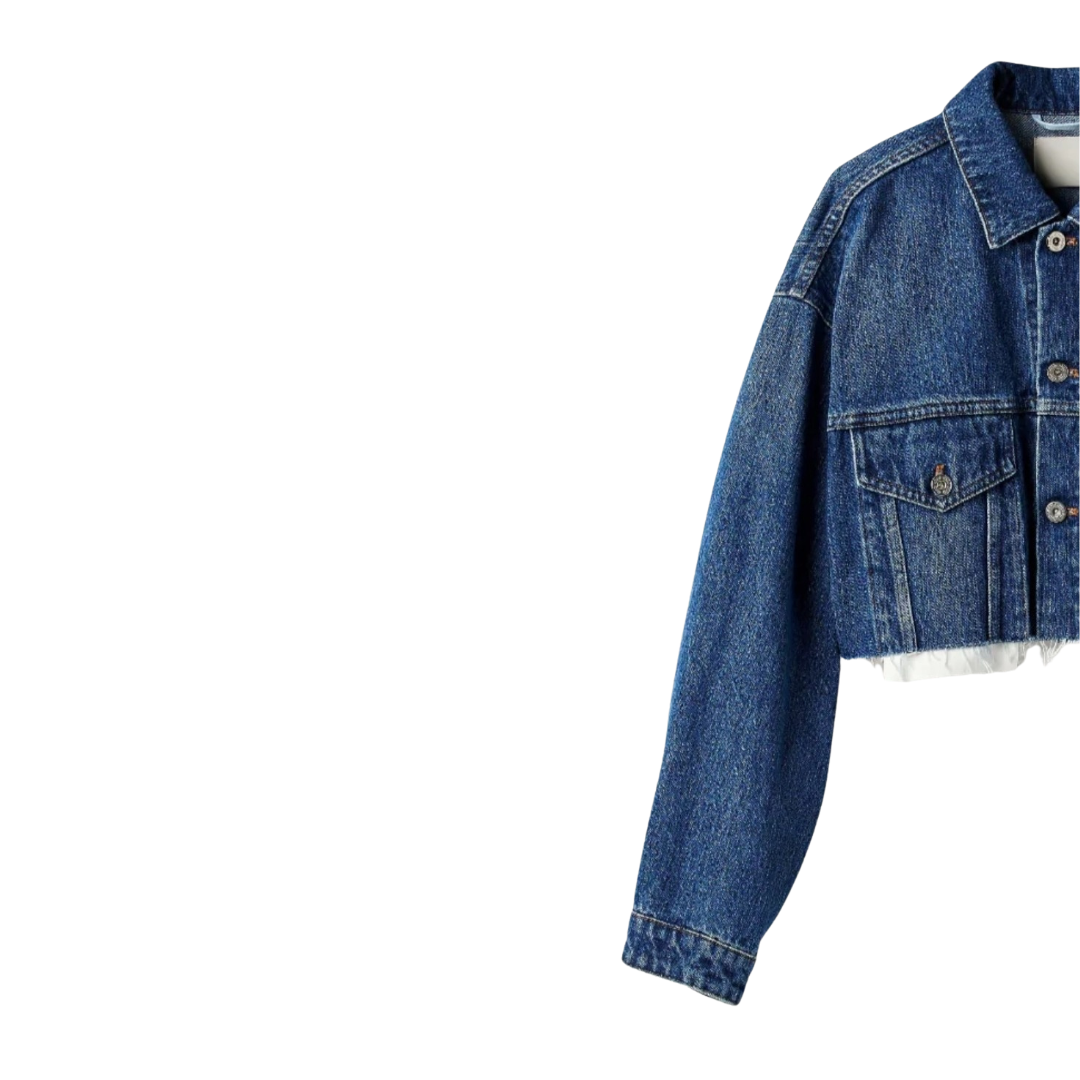 Kurze  "cropped" Jeansjacke mit Logo-Stickerei