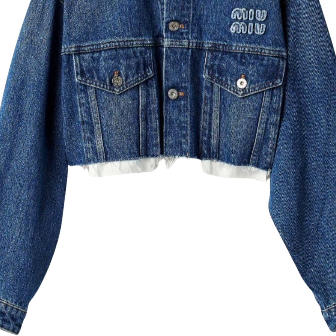 Kurze  "cropped" Jeansjacke mit Logo-Stickerei