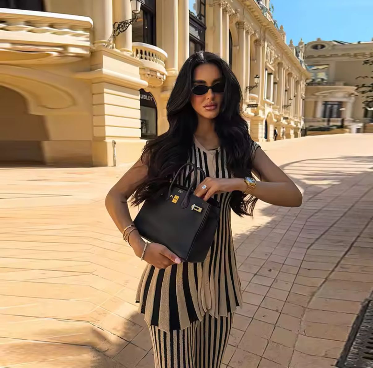 2 Pieces-Set gestreift aus Feinstrick