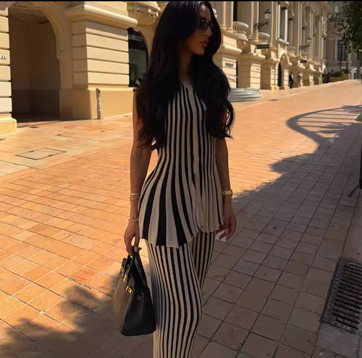 2 Pieces-Set gestreift aus Feinstrick