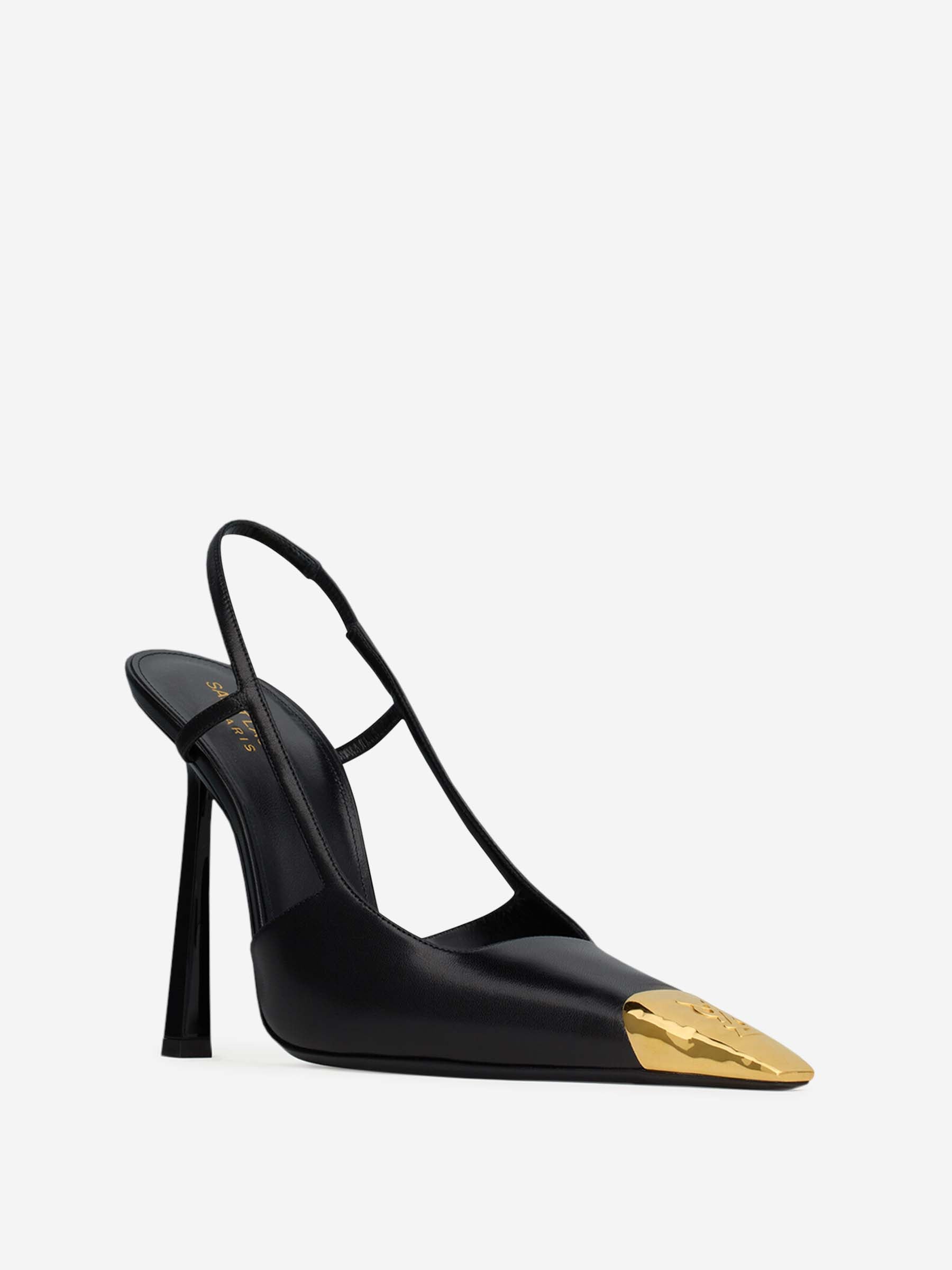 Extravagante Slingback-Pumps mit goldener Kappe